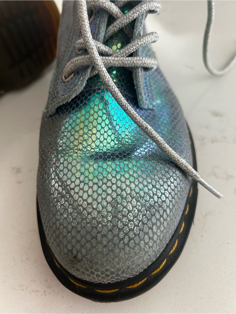 Iridescent Doc Martin Combat Boots - Silver/Green/Blue - Picture 3 of 4